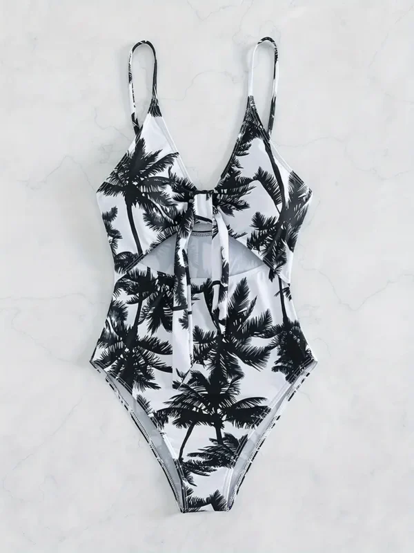 Maillot de bain une pièce dos nu à imprimé arbre tropical, maillots de bain, maillots de bain et vêtements pour femmes - Image 5