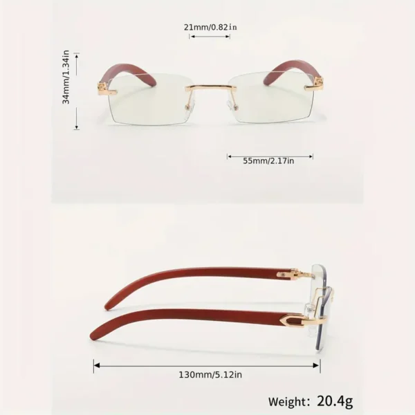 Mode homme Mode homme, Lunettes de vue sans monture en bois avec accents métalliques, Verres en PC à usage décoratif, Sans ordonnance 31 août 2024 Kotazando