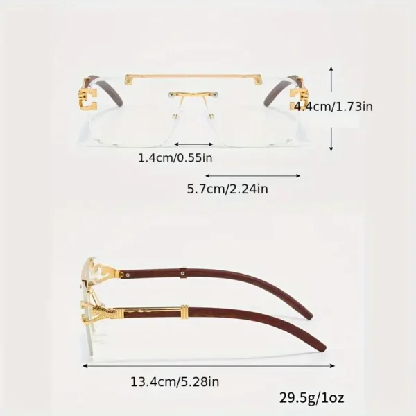 Lunettes carrées sans monture pour homme avec branches en bois à imprimé léopard Lunettes carrées sans monture pour homme avec branches en bois à imprimé léopard, Monture en alliage de zinc, verres en PC pour un usage quotidien et au bureau 31 août 2024 Kotazando