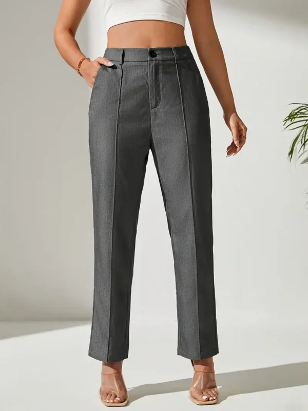 Pantalon de costume à jambe droite de couleur unie, pantalon élégant à taille haute plissé pour le travail et le bureau, vêtements pour femmes – Image 5