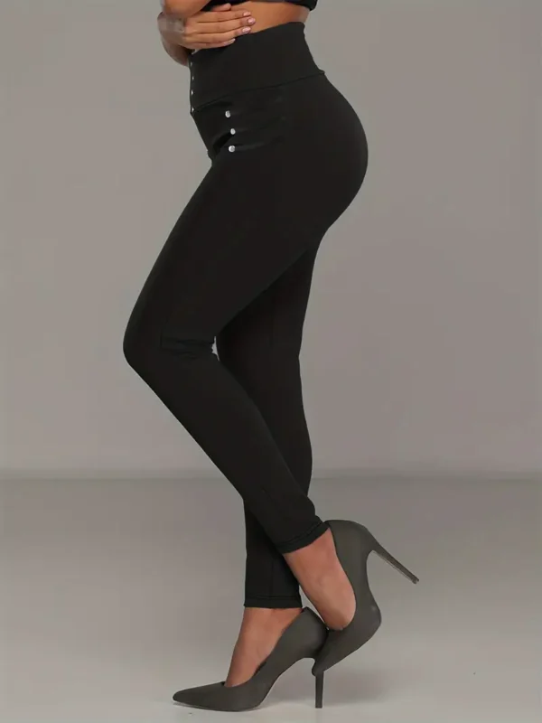 Pantalon moulant à boutons décoratifs, pantalon taille haute décontracté et polyvalent pour le printemps et l'été, vêtements pour femmes – Image 5