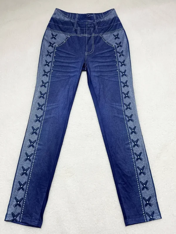 Leggings skinny en faux denim Leggings skinny en faux denim, leggings extensibles taille haute décontractés, vêtements pour femmes 8 août 2024 Kotazando