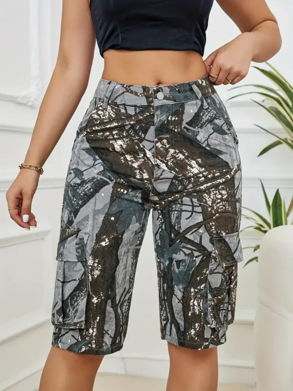 Short cargo imprimé camouflage pour femme, style décontracté, short en jean à jambe large, longueur mi-cuisse, vêtements d'été à la mode – Image 5