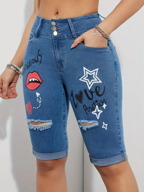 Short en jean déchiré avec imprimé de lettres Short en jean déchiré avec imprimé de lettres, lèvres, cœur, étoile, streetwear, ourlet retroussé 11 août 2024 Kotazando