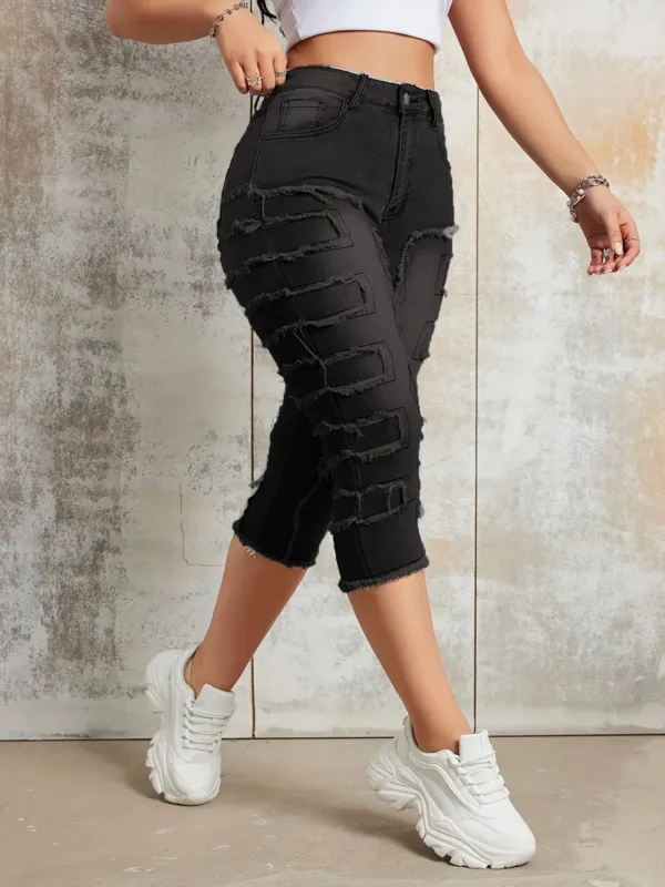 Jean Capri à coutures brutes, pantalon en denim Capri extensible à poches fendues, jeans et vêtements en denim pour femme – Image 5