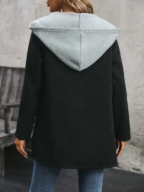 Sweat à capuche à blocs de couleurs avec poche, veste décontractée à manches longues avec cordon de serrage pour l'automne et l'hiver, vêtements pour femmes – Image 5