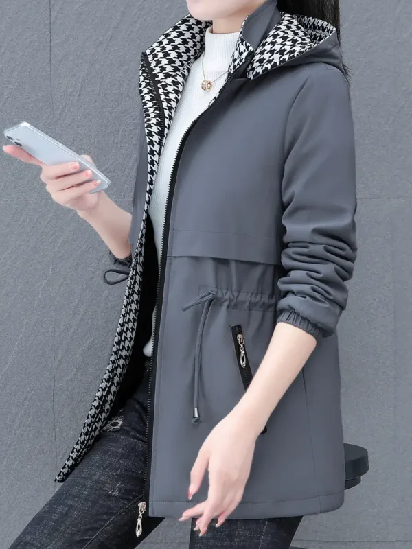 Veste coupe-vent à capuche zippée, veste décontractée à manches longues avec cordon de serrage à la taille et poches zippées pour le printemps et l'automne, vêtements pour femmes – Image 5