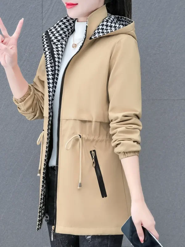 Veste coupe-vent à capuche zippée, veste décontractée à manches longues avec cordon de serrage à la taille et poches zippées pour le printemps et l'automne, vêtements pour femmes – Image 5