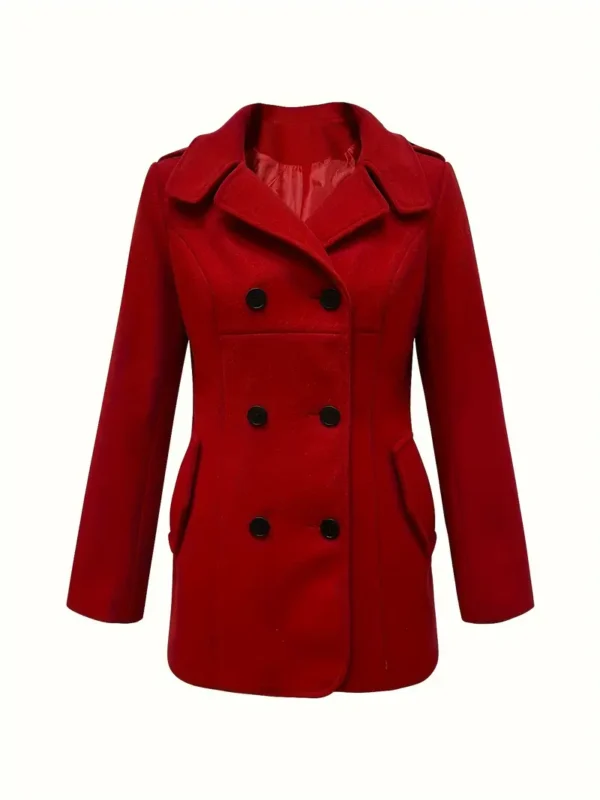 Trench-coat élégant en polyester rouge uni pour femme - Manteau tissé à manches longues coupe skinny automne/hiver - Image 5