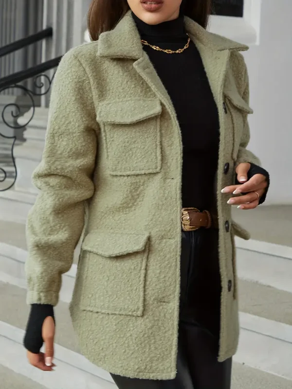 Manteau à simple boutonnage avec poches à rabat, vêtement d'extérieur polyvalent à manches longues pour l'automne et l'hiver, vêtements pour femmes – Image 5