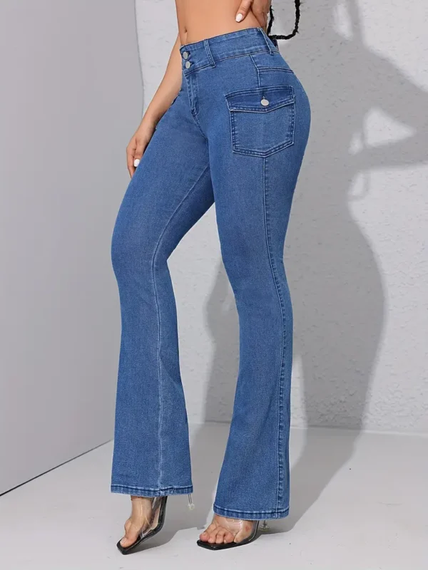 Jean skinny à poches fendues et à boutonnage simple Jean bootcut polyvalent à double bouton, poches à rabat, pantalon en denim extensible, jeans et vêtements en denim pour femmes 13 août 2024 Kotazando