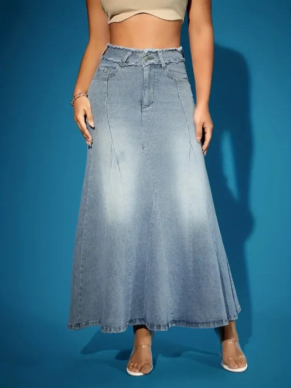 Jupe longue en jean bleu délavé à taille brute Jupe longue en jean bleu délavé à taille brute, jeans et vêtements en jean pour femme 14 août 2024 Kotazando