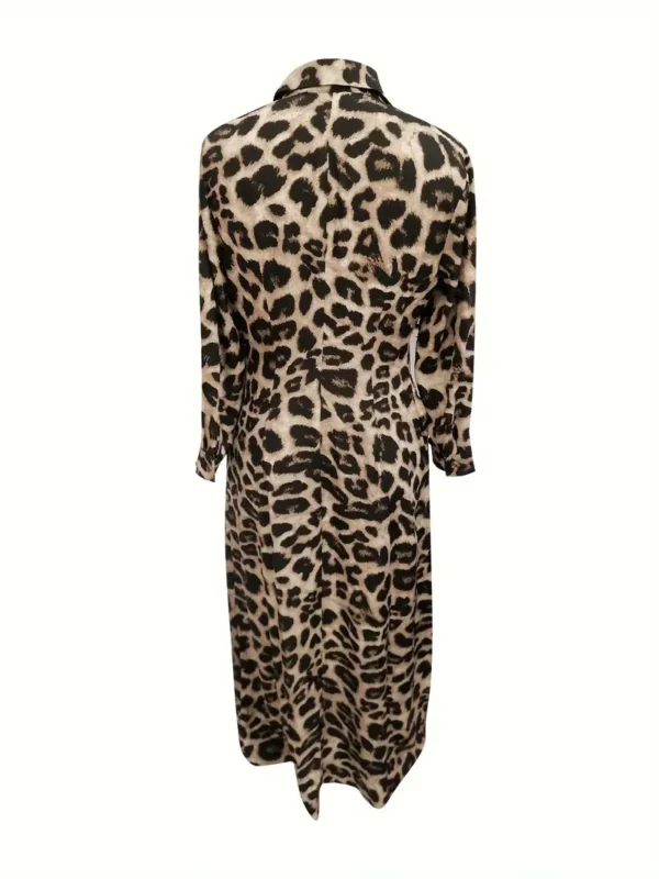 Robe boutonnée à imprimé léopard, robe longue élégante à manches longues pour le printemps et l'automne, vêtements pour femmes – Image 5