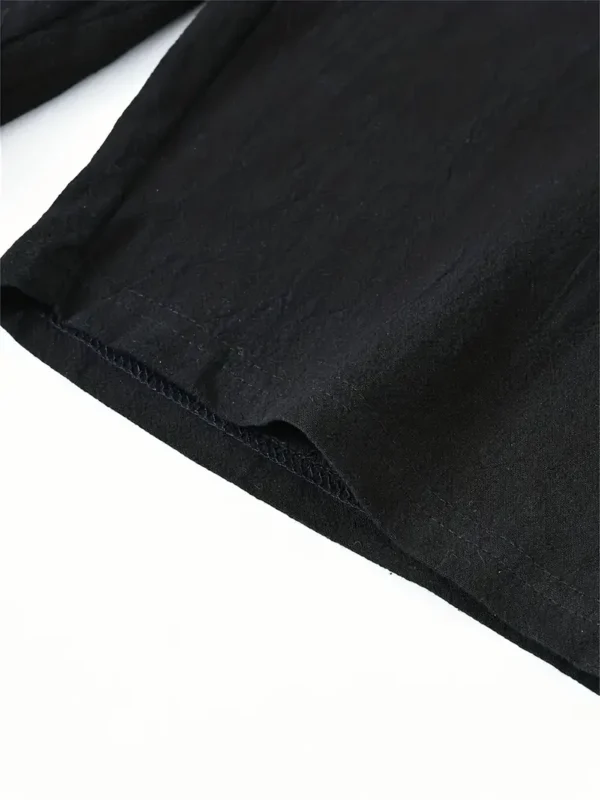 Short long en pur coton uni pour homme avec cordon de serrage et poches, short confortable et respirant pour la plage d'été et les loisirs de vacances – Image 5