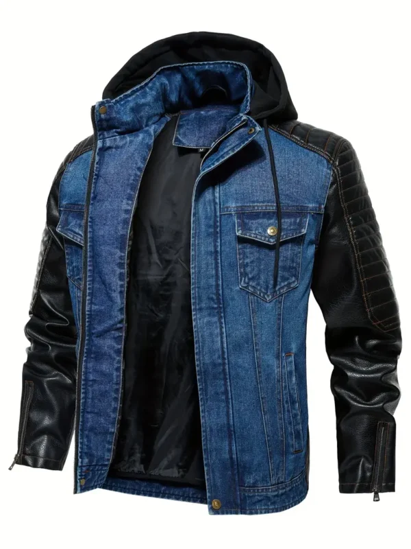 Veste décontractée en cuir PU pour homme avec détails en denim - Image 5