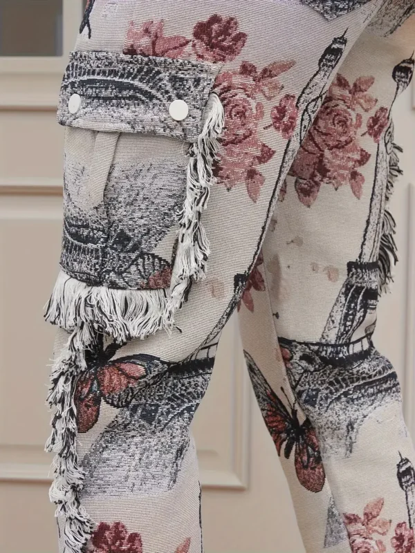 Pantalon long ample à jambe droite et ample pour homme, style hip-hop, motif papillon et ourlet brut – Image 5