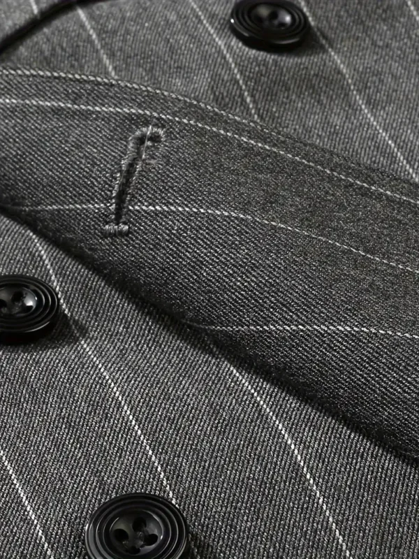 Gilet de costume croisé classique à rayures pour homme avec sangle arrière réglable – Image 5