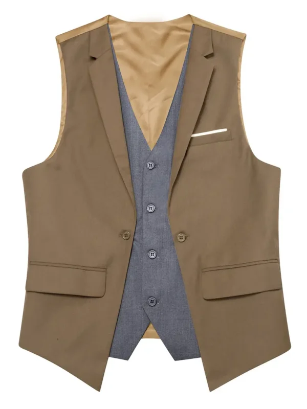 Gilet double épaisseur de style vintage pour homme, coupe standard, boutonnage simple – Image 5