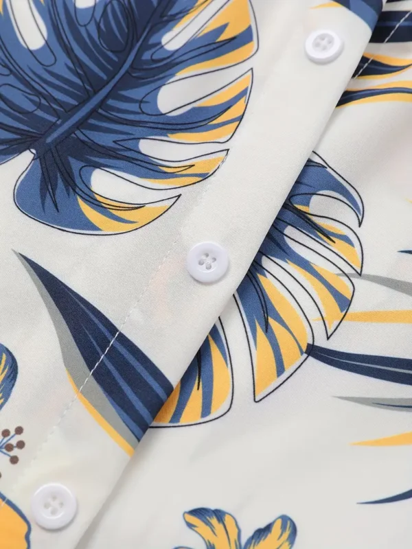 Chemise à revers hawaïenne tendance pour homme avec imprimé floral élégant et short de couleur unie – Image 5