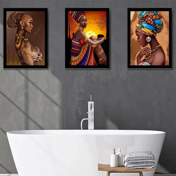 Lot de 3 toiles murales de 50 x 70 cm représentant une femme africaine Lot de 3 toiles murales de 50 x 70 cm représentant une femme africaine, belle peinture murale noire, art mural moderne 25 août 2024 Kotazando