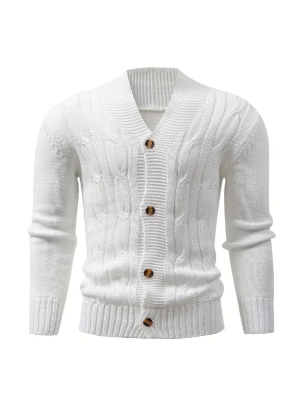 Cardigan boutonné à manches longues en tricot côtelé uni pour homme, hauts confortables chics et tendance pour l'automne et l'hiver, vêtements de loisirs en plein air – Image 5