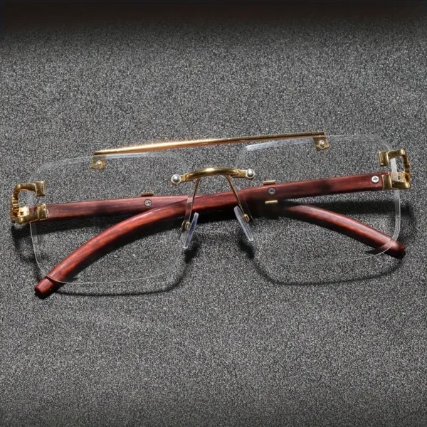 Lunettes carrées sans monture pour homme avec branches en bois à imprimé léopard Lunettes carrées sans monture pour homme avec branches en bois à imprimé léopard, Monture en alliage de zinc, verres en PC pour un usage quotidien et au bureau 31 août 2024 Kotazando