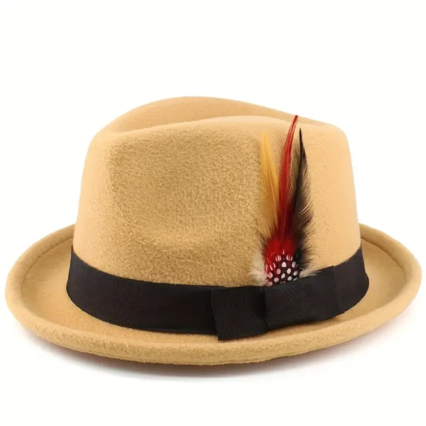 Chapeau à plumes de style britannique pour homme avec bord roulé Chapeau à plumes de style britannique pour homme avec bord roulé, Un cadeau attentionné pour les hommes d'âge moyen et les personnes âgées. 15 septembre 2024 Kotazando