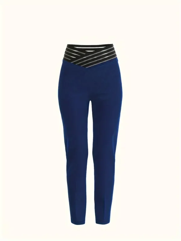 Pantalon à col montant avec bordure contrastée croisée, pantalon skinny décontracté pour le printemps et l'été, vêtements pour femmes – Image 6