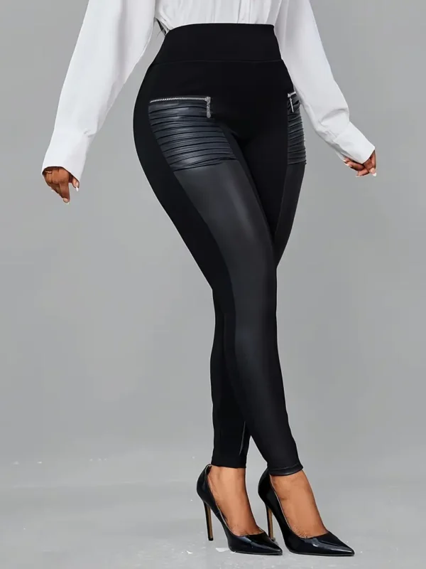 Pantalon skinny en similicuir à fermeture éclair, pantalon slim taille haute élégant pour tous les jours, vêtements pour femmes – Image 6