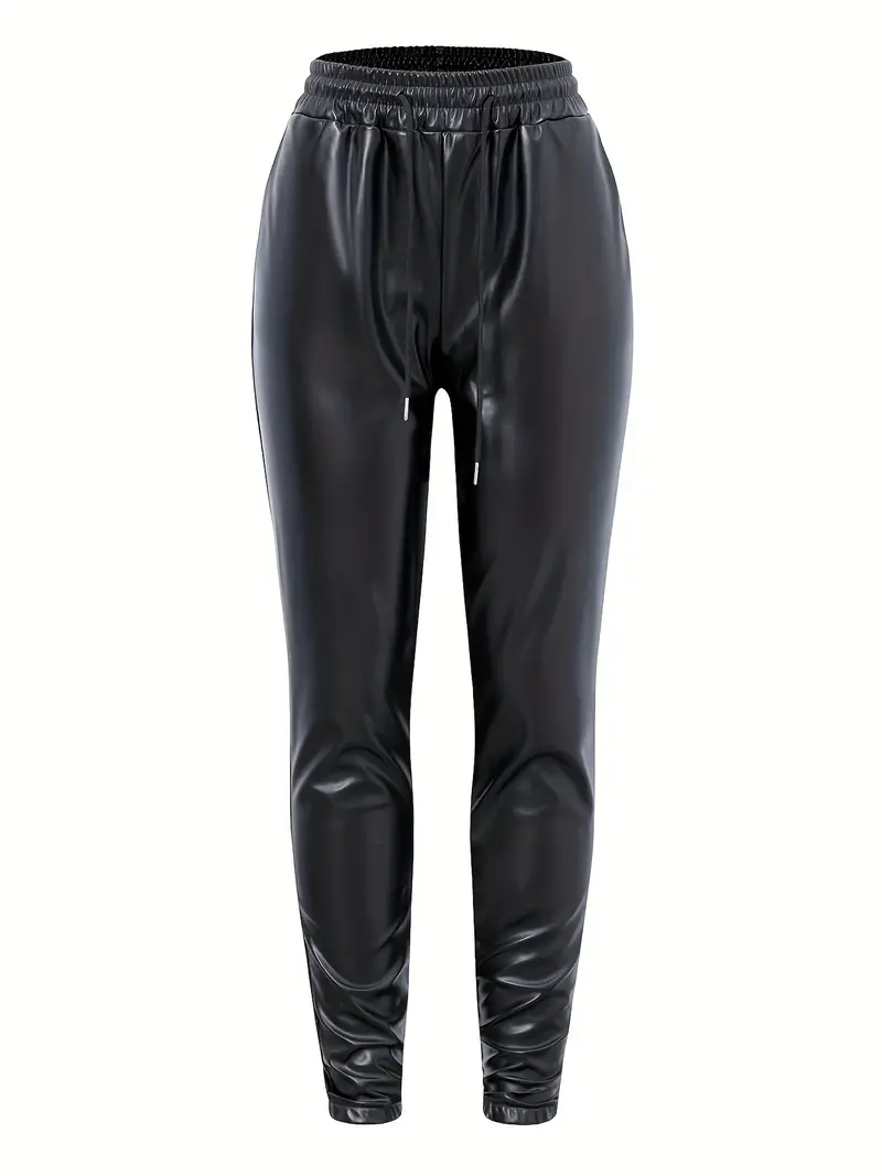 Pantalon en similicuir solide avec cordon de serrage, pantalon slim vintage pour l'automne et l'hiver, vêtements pour femmes 7 Pantalon en similicuir solide avec cordon de serrage, pantalon slim vintage pour l'automne et l'hiver, vêtements pour femmes – Image 6