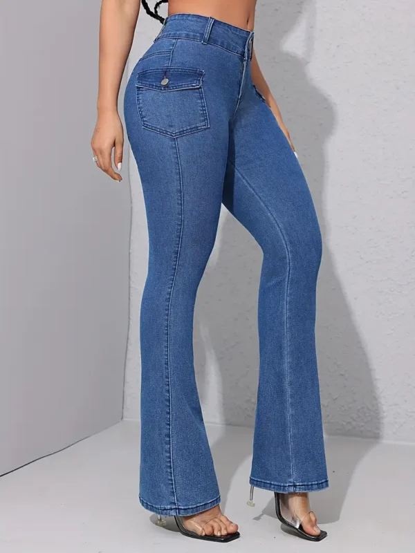 Jean skinny à poches fendues et à boutonnage simple Jean bootcut polyvalent à double bouton, poches à rabat, pantalon en denim extensible, jeans et vêtements en denim pour femmes 13 août 2024 Kotazando