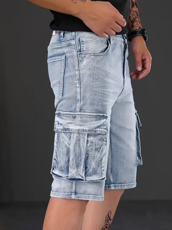 Short en jean slim décontracté pour homme, jean longueur genou avec poches, mode estivale, style urbain – Image 6