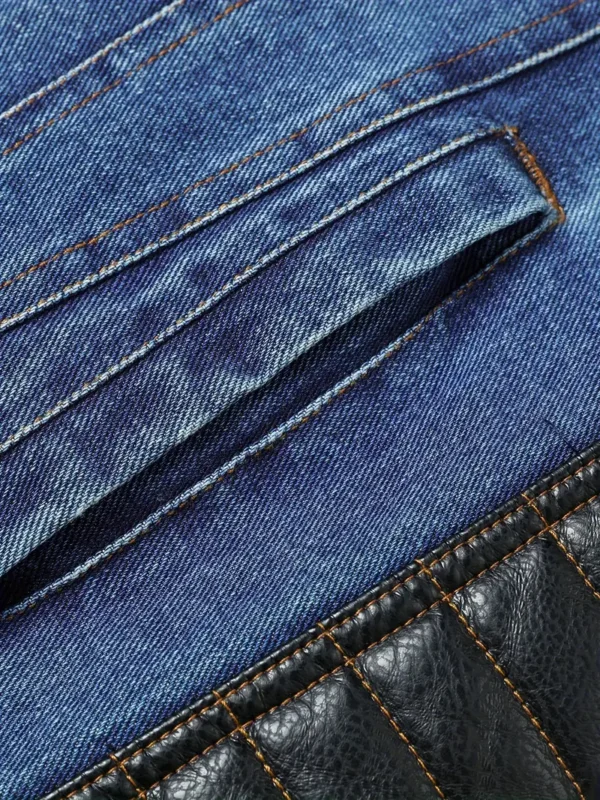 Veste décontractée en cuir PU pour homme avec détails en denim - Image 6