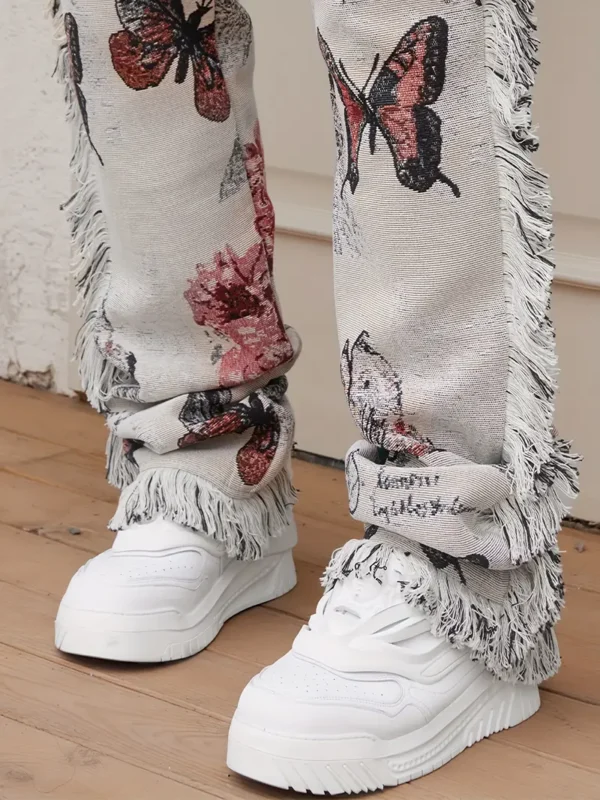 Pantalon long ample à jambe droite et ample pour homme, style hip-hop, motif papillon et ourlet brut – Image 6