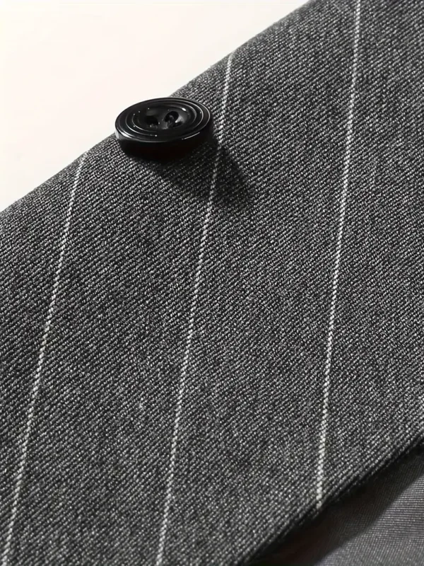 Gilet de costume croisé classique à rayures pour homme avec sangle arrière réglable – Image 6