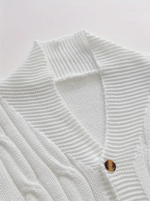 Cardigan boutonné à manches longues en tricot côtelé uni pour homme, hauts confortables chics et tendance pour l'automne et l'hiver, vêtements de loisirs en plein air – Image 6