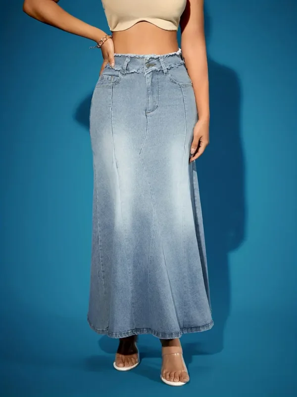 Jupe longue en jean bleu délavé à taille brute Jupe longue en jean bleu délavé à taille brute, jeans et vêtements en jean pour femme 14 août 2024 Kotazando