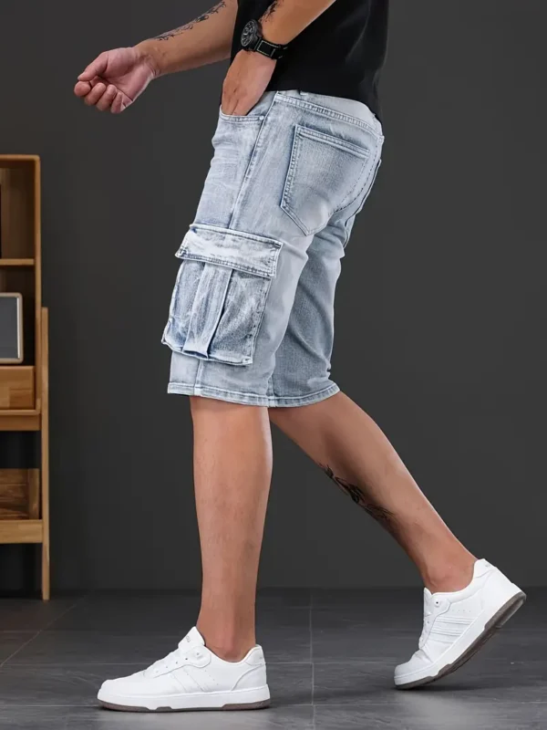 Short en jean slim décontracté pour homme, jean longueur genou avec poches, mode estivale, style urbain – Image 7