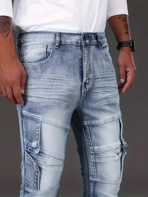 Jean slim chic pour motard, pantalon en denim extensible moyen pour homme – Image 7