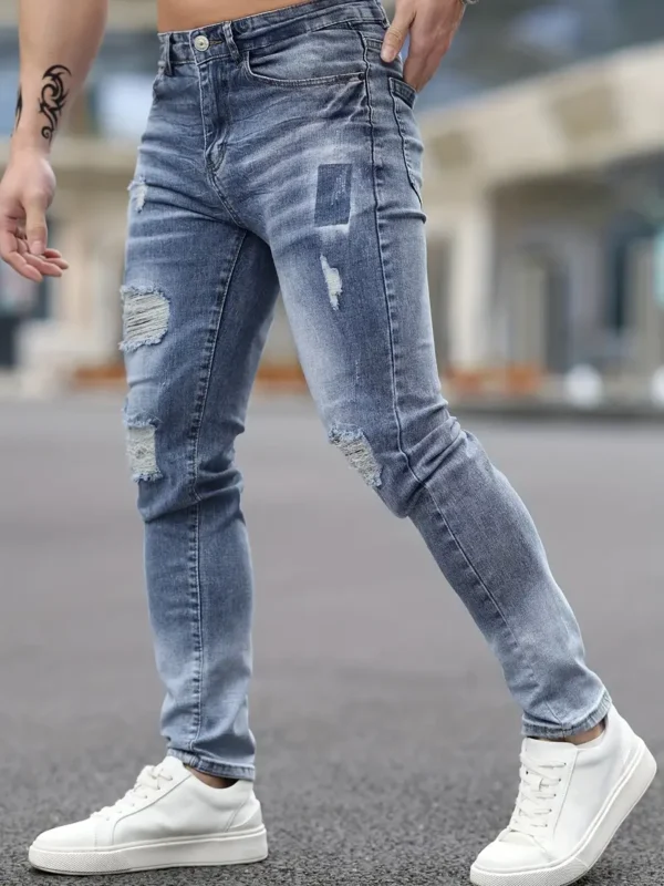 Jean déchiré tendance pour homme, pantalon décontracté en denim extensible – Image 7