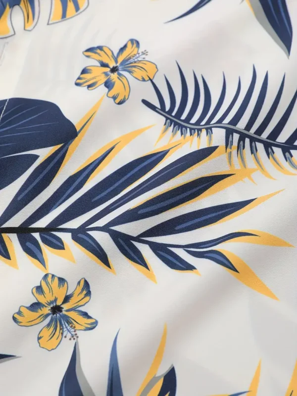 Chemise à revers hawaïenne tendance pour homme avec imprimé floral élégant et short de couleur unie – Image 7