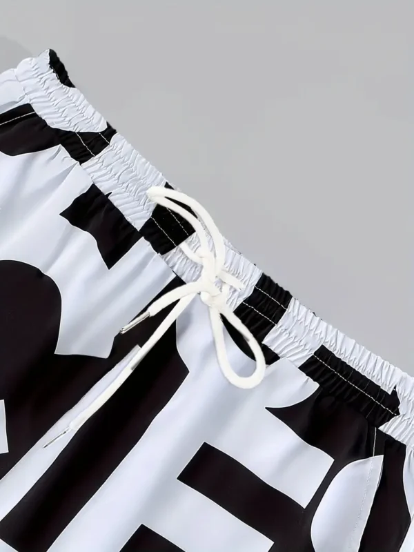 Ensemble chemise à manches courtes et short imprimé lettres noires et blanches pour hommes – Image 7