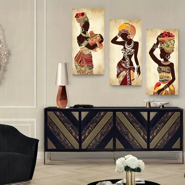 Lot de 3 peintures sur toile représentant une femme noire africaine ethnique – Image 7