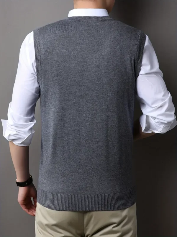 Pull tricoté décontracté, veste thermique sans manches à col en V, gilet en laine, débardeur pour homme pour l'automne et l'hiver – Image 7