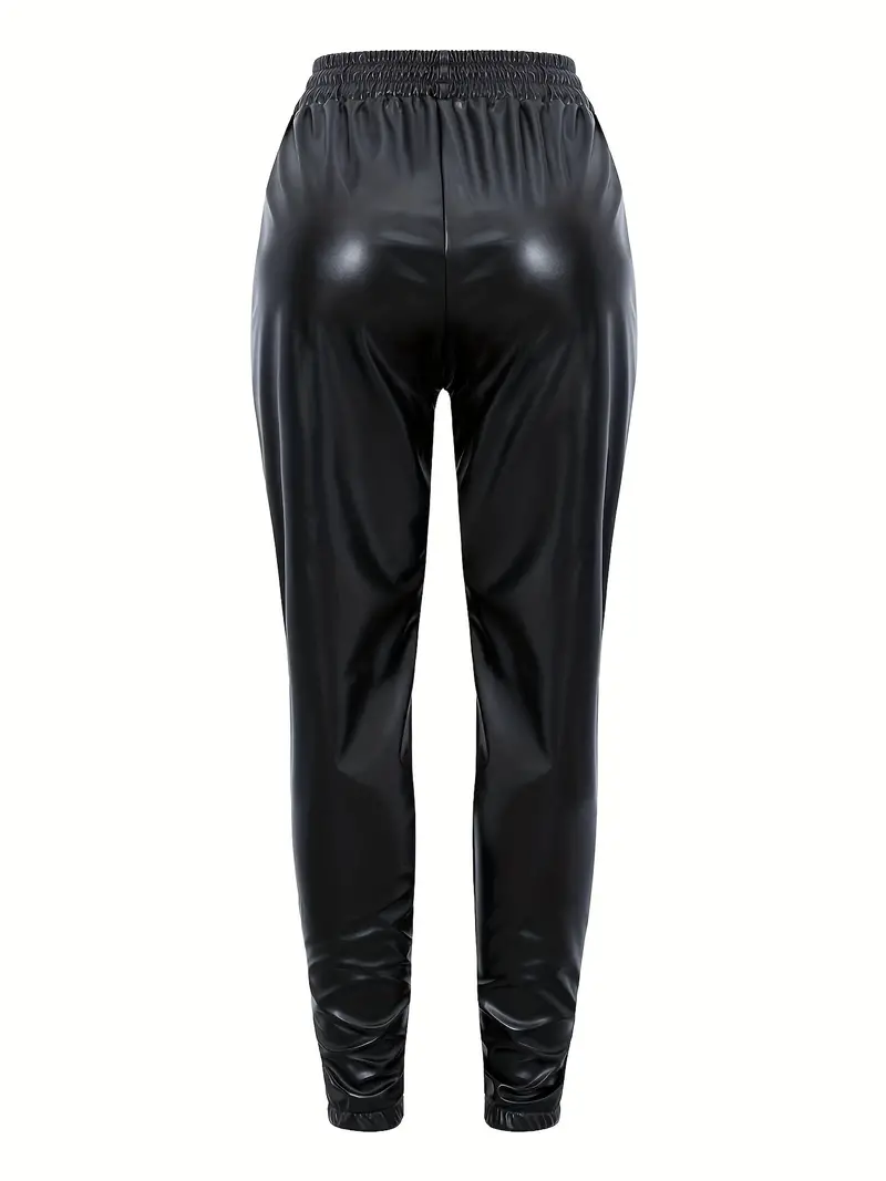 Pantalon en similicuir solide avec cordon de serrage, pantalon slim vintage pour l'automne et l'hiver, vêtements pour femmes 8 Pantalon en similicuir solide avec cordon de serrage, pantalon slim vintage pour l'automne et l'hiver, vêtements pour femmes – Image 7