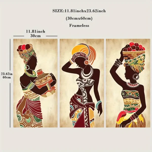 Lot de 3 peintures sur toile représentant une femme noire africaine ethnique – Image 8