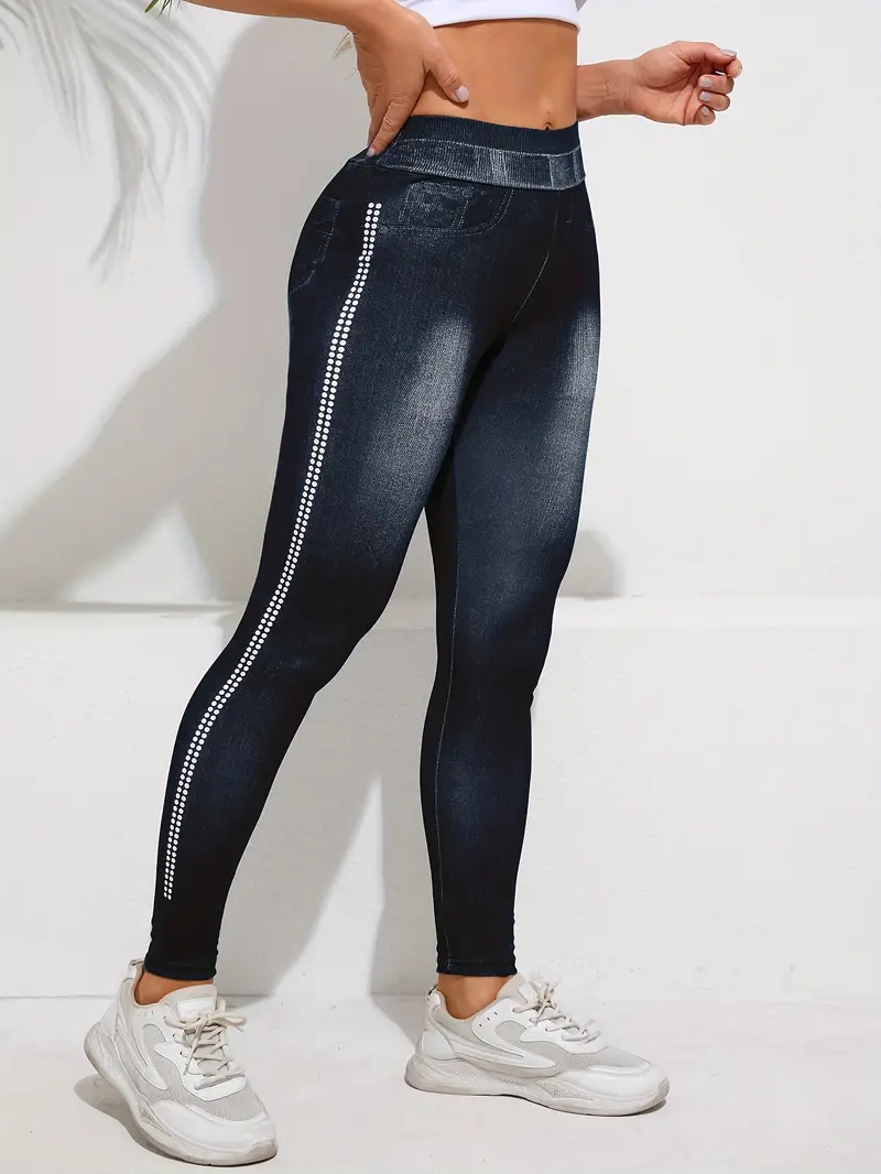 Pantalon moulant de yoga en simili-jean, legging de sport extensible pour course à pied, vêtements de sport pour femmes 9 Pantalon moulant de yoga en simili-jean, legging de sport extensible pour course à pied, vêtements de sport pour femmes – Image 8