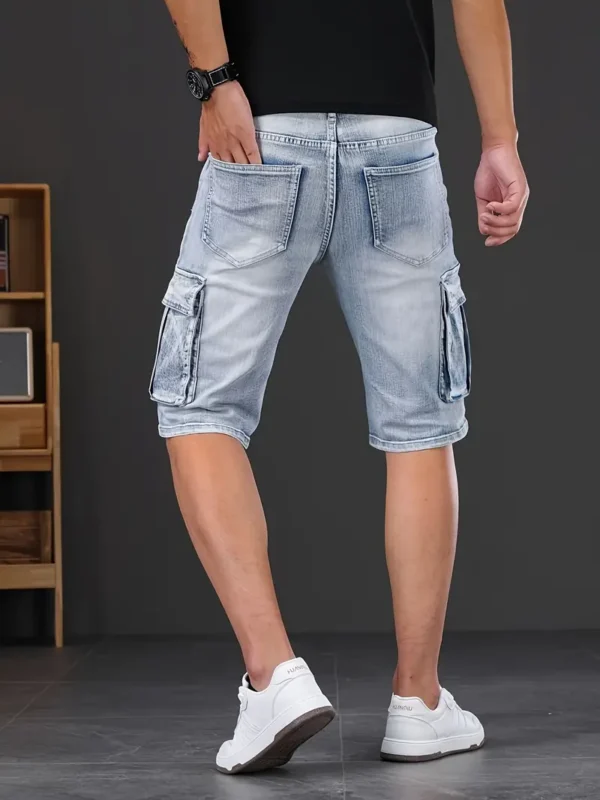 Short en jean slim décontracté pour homme, jean longueur genou avec poches, mode estivale, style urbain – Image 8