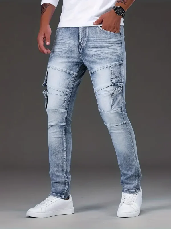 Jean slim chic pour motard, pantalon en denim extensible moyen pour homme – Image 10