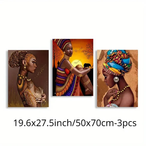 Lot de 3 toiles murales de 50 x 70 cm représentant une femme africaine Lot de 3 toiles murales de 50 x 70 cm représentant une femme africaine, belle peinture murale noire, art mural moderne 25 août 2024 Kotazando